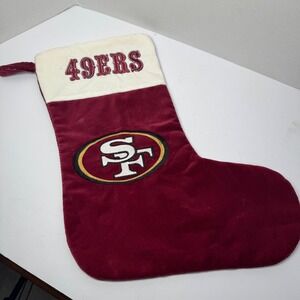 San Francisco 49ers NFL Burgundy Velvet Christmas Stocking Embroidered Logo EUC